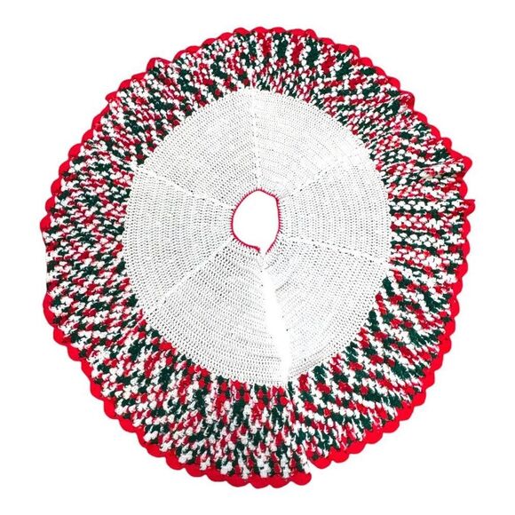 Vintage Handmade Christmas Crochet Holiday Shawl With Red & Green Festive Design - Picture 1 of 4